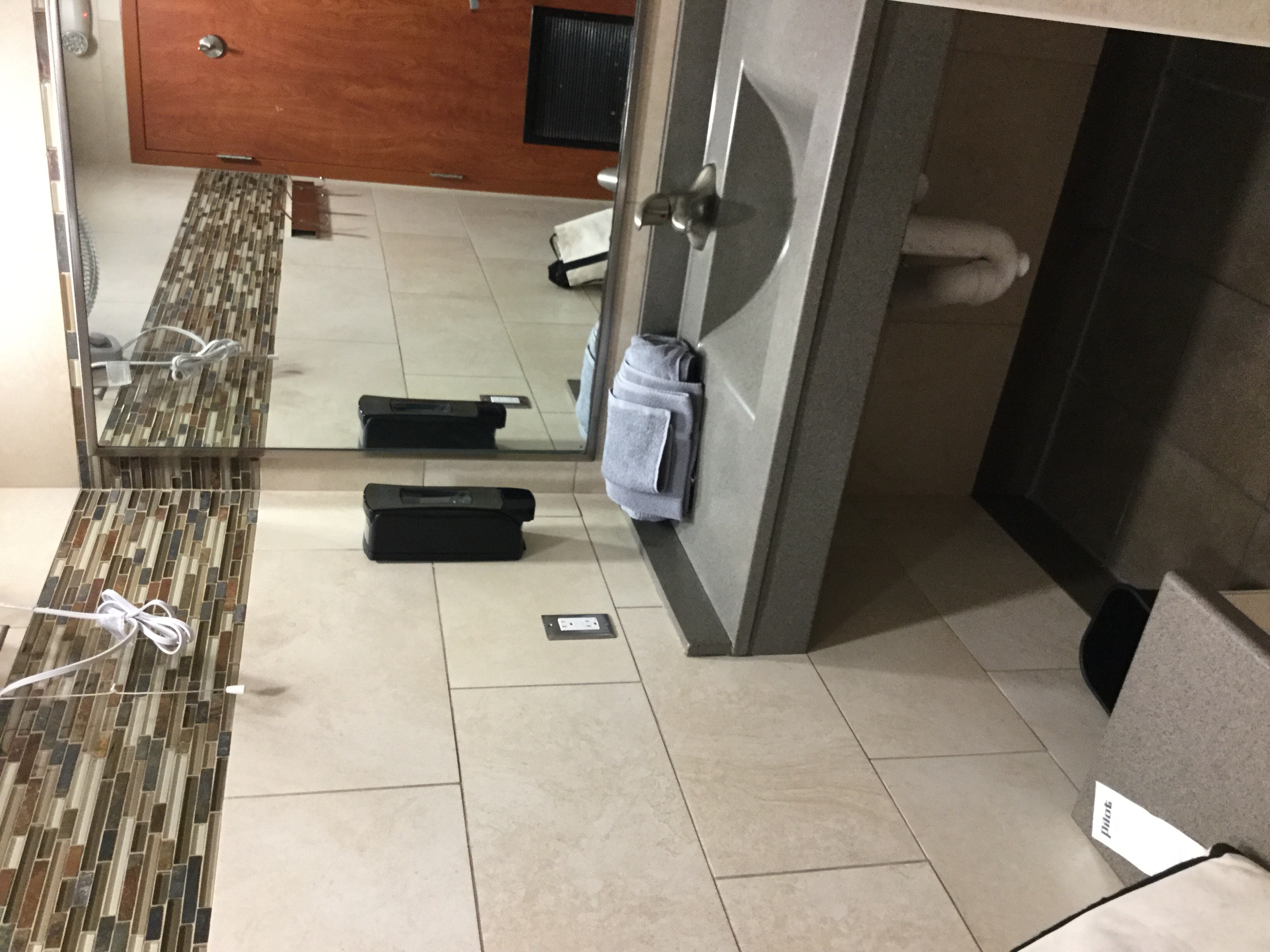 Bathroom counter with sink.